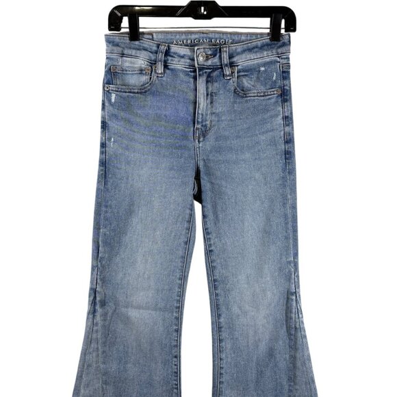 American Eagle Mid Rise Festival Flare Raw Hem Jeans Women's Size 4 - Picture 3 of 8